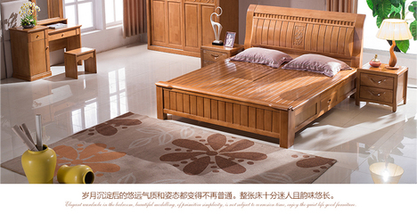 [君圣马 橡木床全实木床双人床1.8米高箱床现代中式家具配送安装] 电玩口袋
